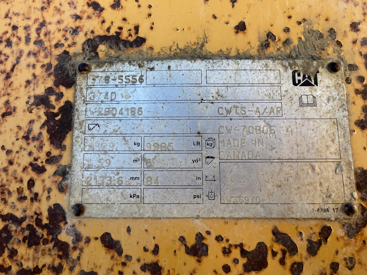 84 IN CAT Cleanup Bucket to fit 374D Excavator