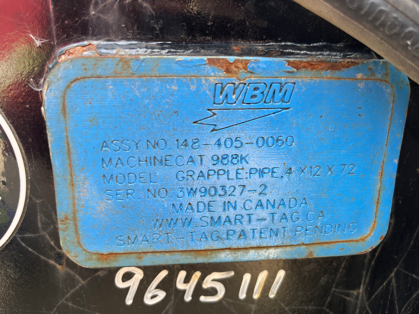 2022 WBM Pipe Wheel Loader Grapple 72 IN - Fits CAT 988K