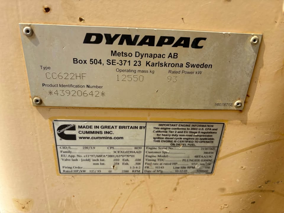 Dynapac CC622HF Tandem Vibratory Roller